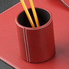Red Leather Desk Pen Pencil Cup