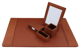 Tan Leather Desktop Blotter Set